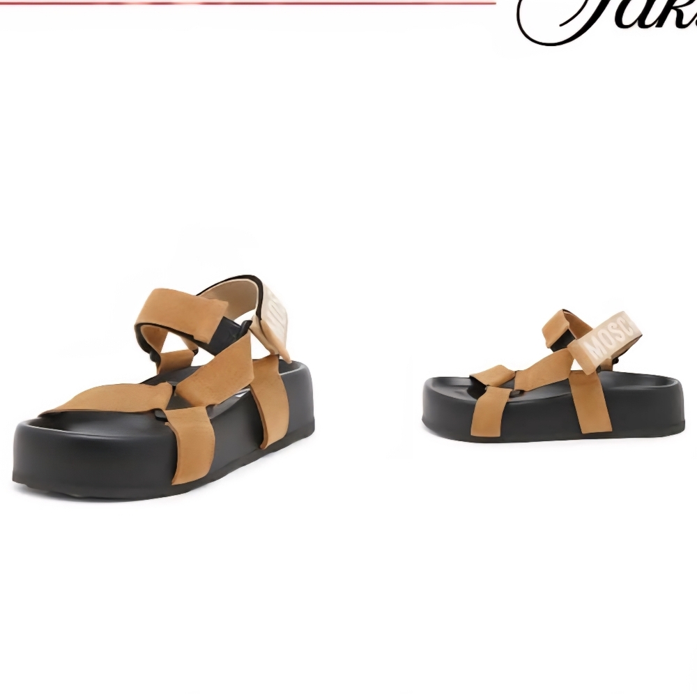 $445 Moschino Sporty Logo-Detailed Suede Platform Sandals Size 11
